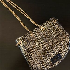 Lanvin woven mini Bucket Bag with chain shoulder strap in Black & Gold